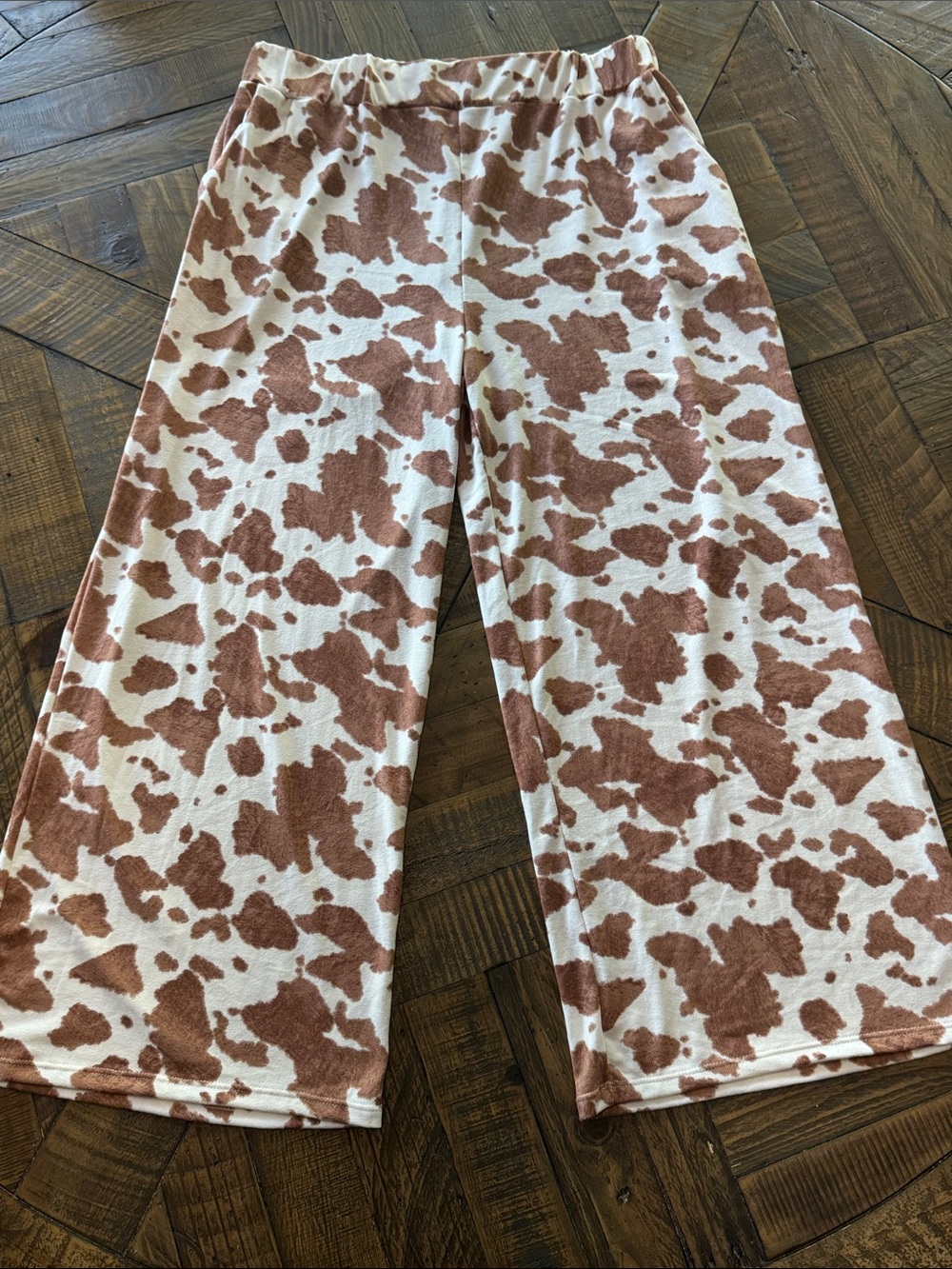 Lovely Melody Cream and Brown Cow Pattern Wide Leg Pants